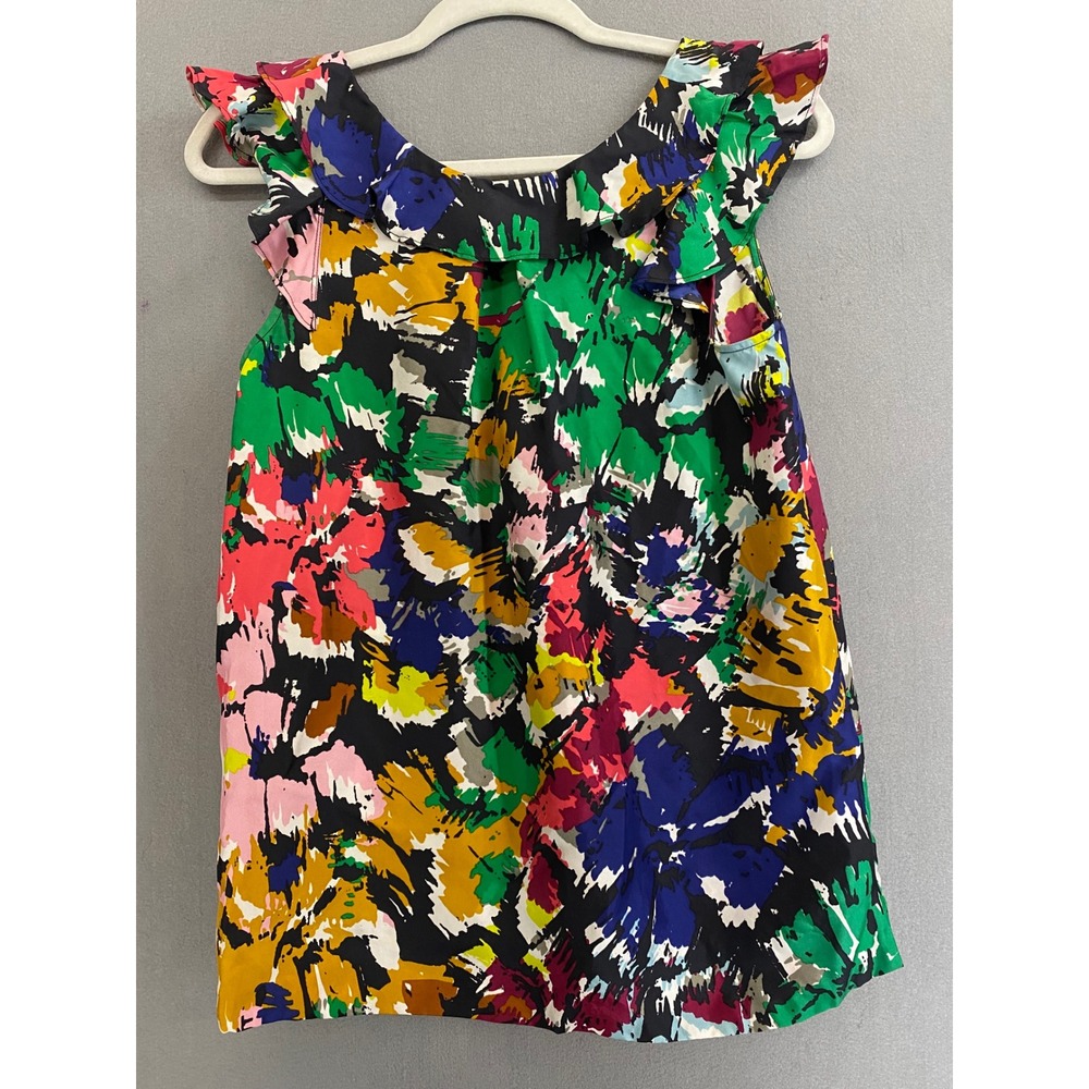 J.Crew Women's 4 Tall Silk Floral Ruffle Neck Sleeveless Blouse Multicolor